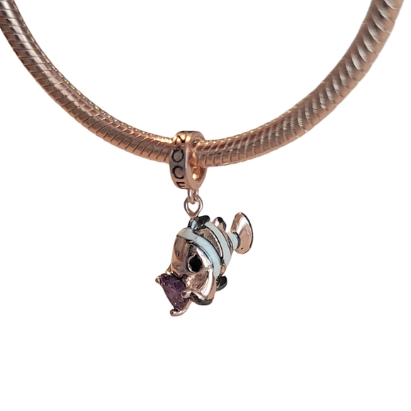 🎆Gnoce 18K Rose Gold Clown Fish Purple Rhinestone Dangle Pendant Bracelet Charm - Picture 5 of 10